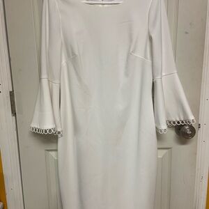 Calvin Klein White Sheath Dress with Bell Sleeves